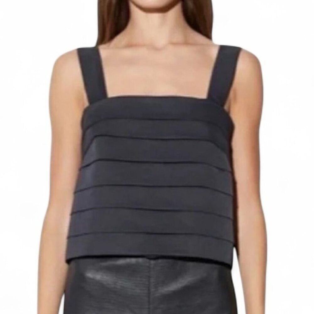 NWT New RtA Romana Black Tiered Square Neck Top Made In Italy‎ Size XXS